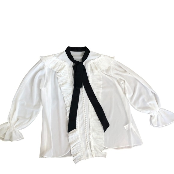 Commense Feminine Romantic Sheer Ruffled Detail Blouse With Tie Sz XS‎ - Picture 4 of 16